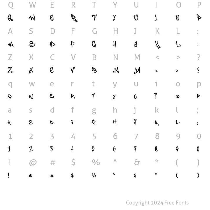 Character Map of Deardorf Alternate Regular