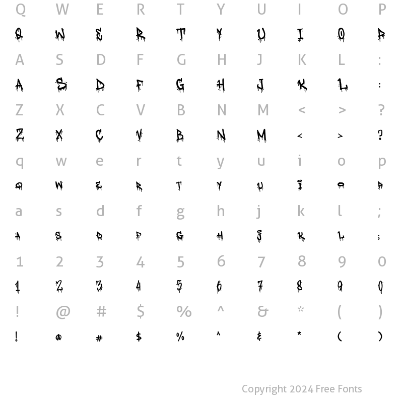 Character Map of Deardorf Drip Regular