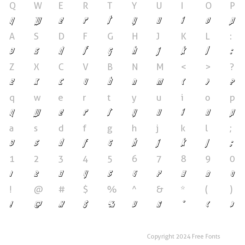 Character Map of Deathshead 3D Italic Italic