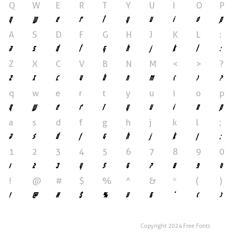 Character Map of Deathshead Condensed Italic Condensed Italic