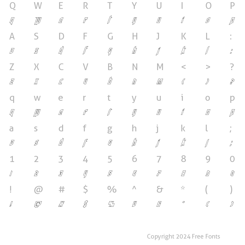 Character Map of Deathshead Outline Italic Italic