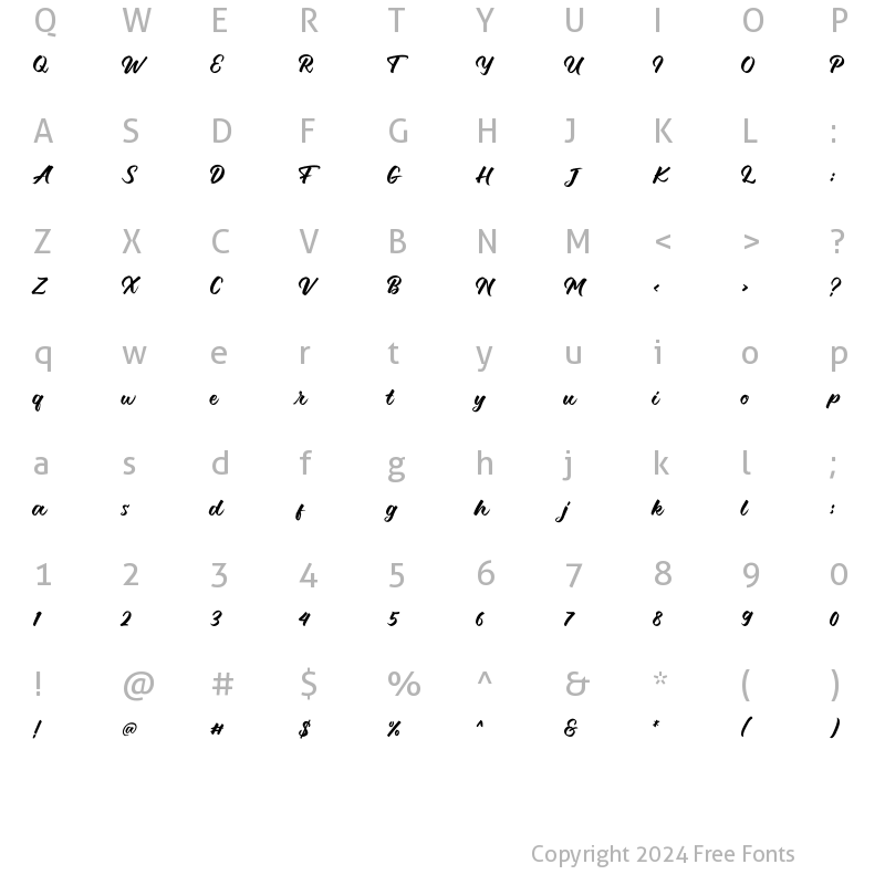 Character Map of Debutan Brush Script Regular