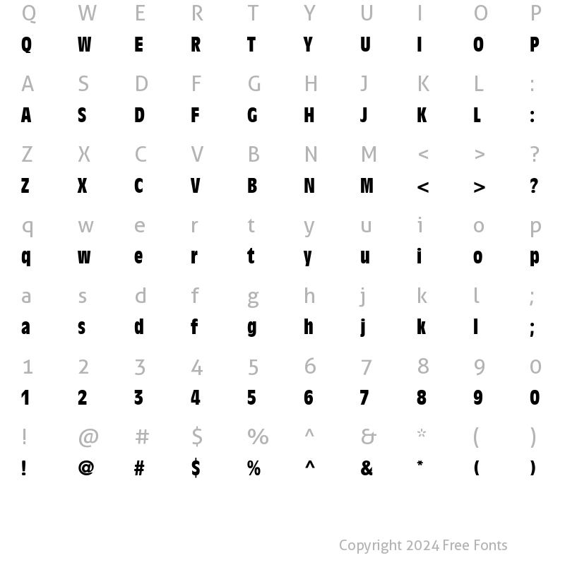 Character Map of Decade Condensed SSi Bold Condensed