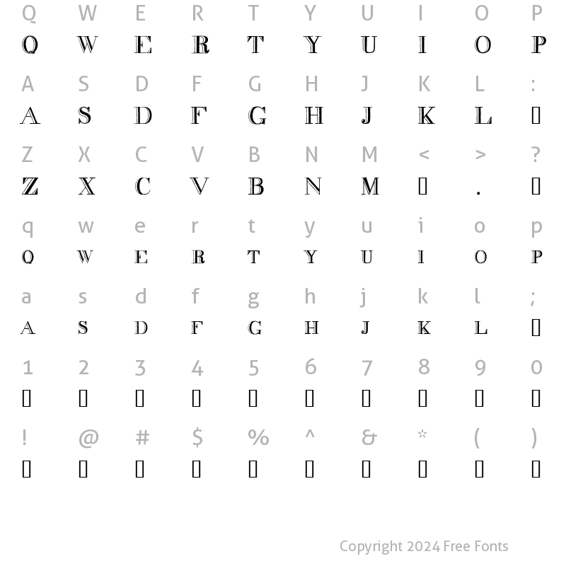 Character Map of decadence condensed Regular