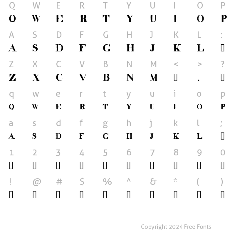 Character Map of decadence itd condensed Regular