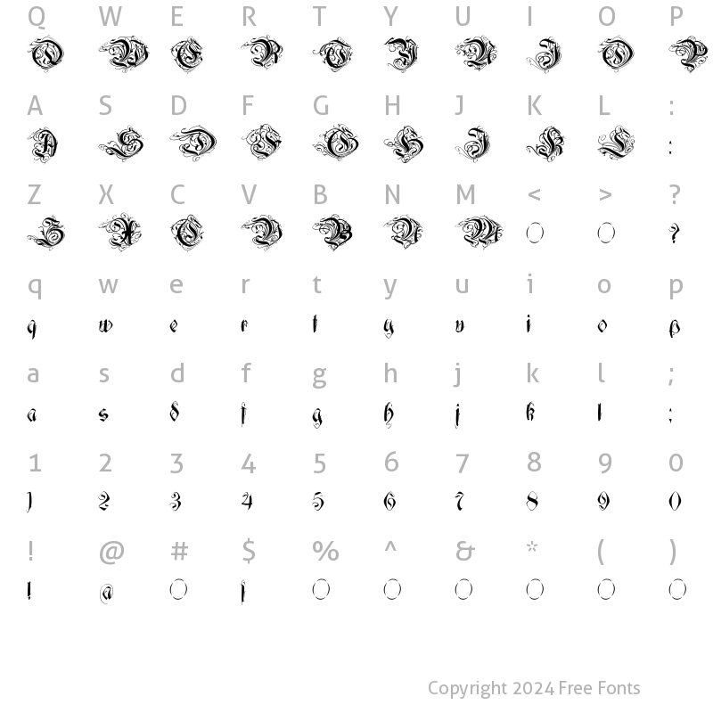 Character Map of Decadentia Regular