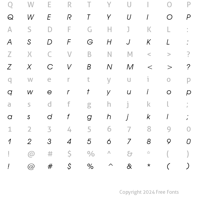 Character Map of Decker Italic