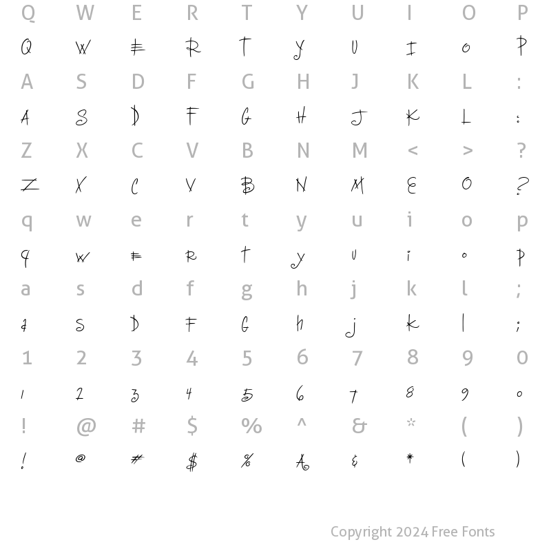 Character Map of DeeliriousITC TT Regular