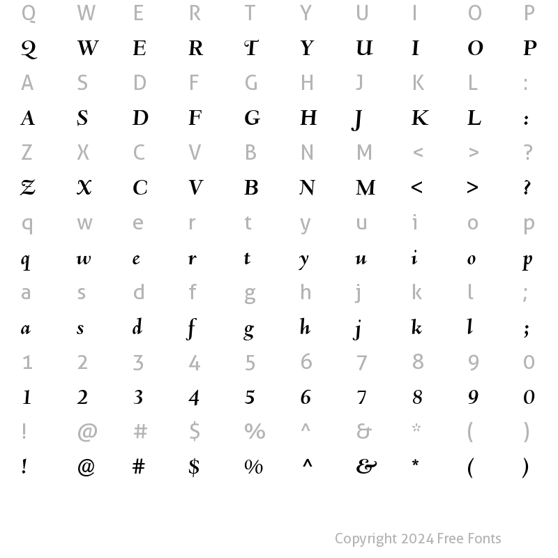 Character Map of Deepdene BQ ItalicBold