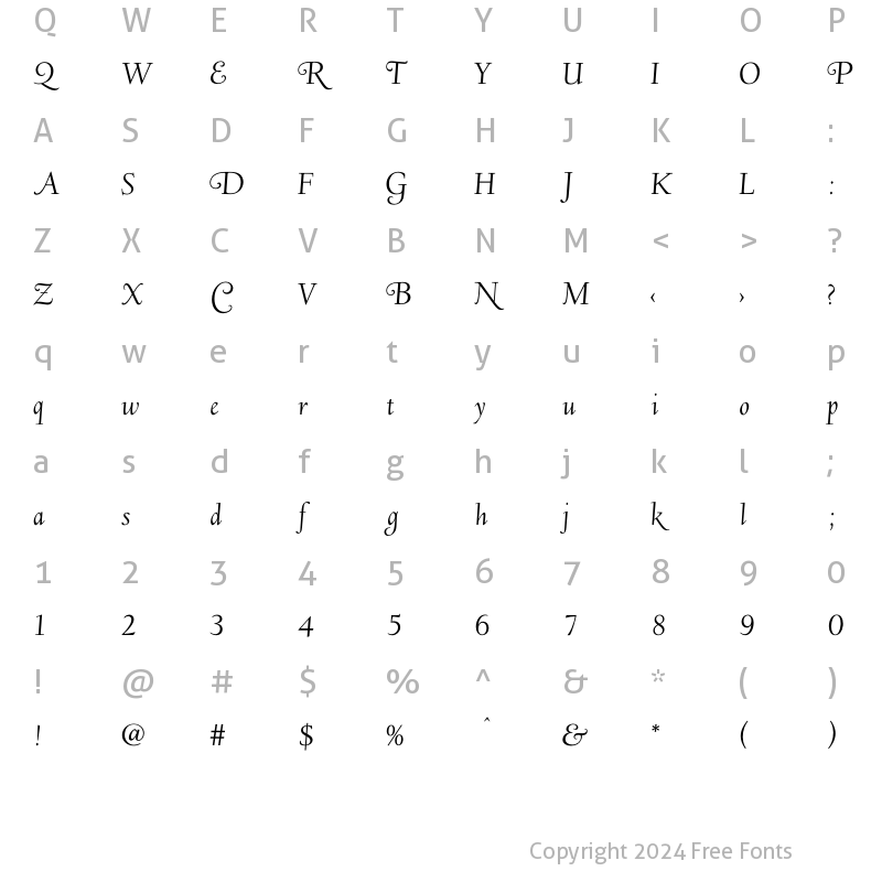 Character Map of Deepdene LW- Italic