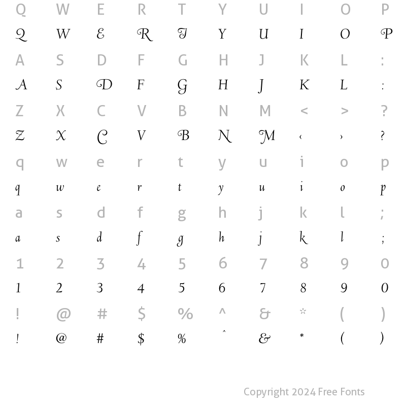 Character Map of Deepdene LWAlt- Italic