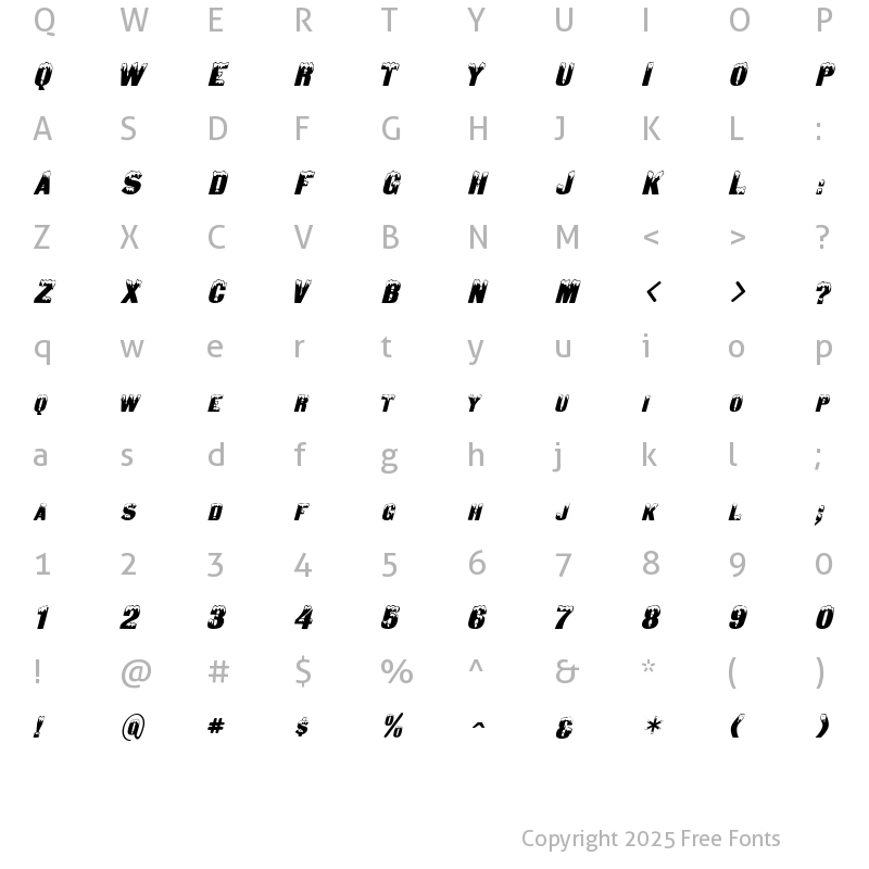 Character Map of DeepFreeze Italic