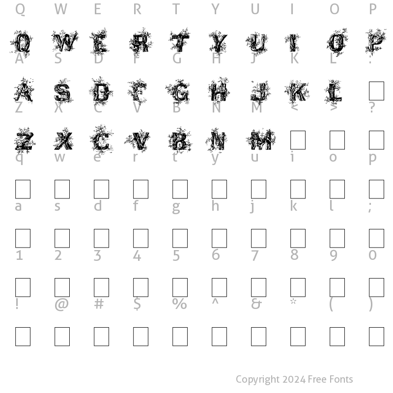 Character Map of DeepWoodsInitials Normal