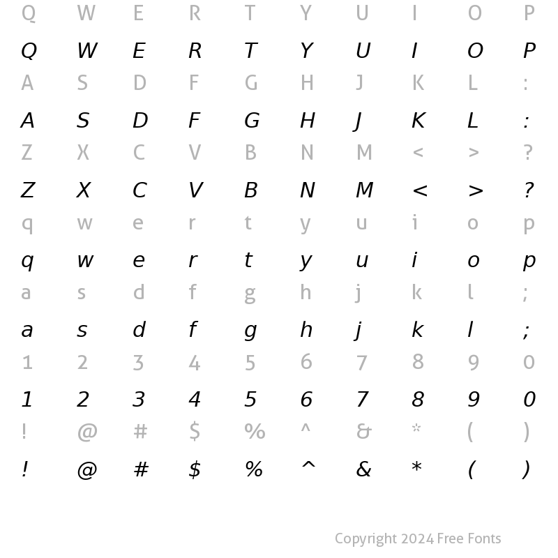 Character Map of DejaVu Sans Oblique