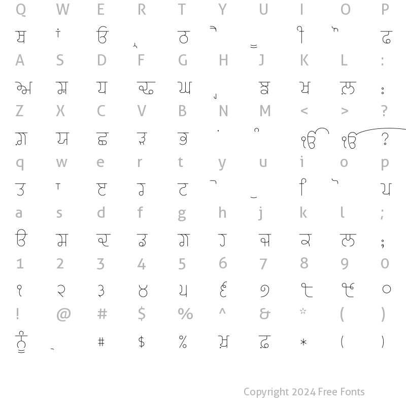 Character Map of Dekho 1 Thin Thin