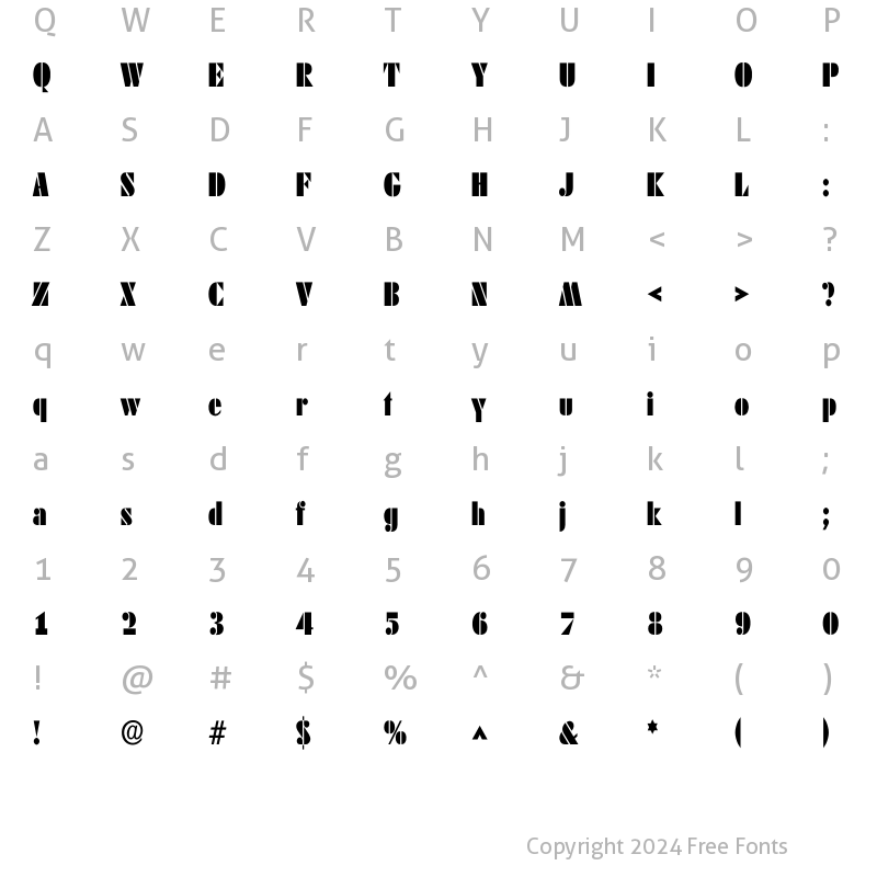 Character Map of Dekoblack Cond Regular