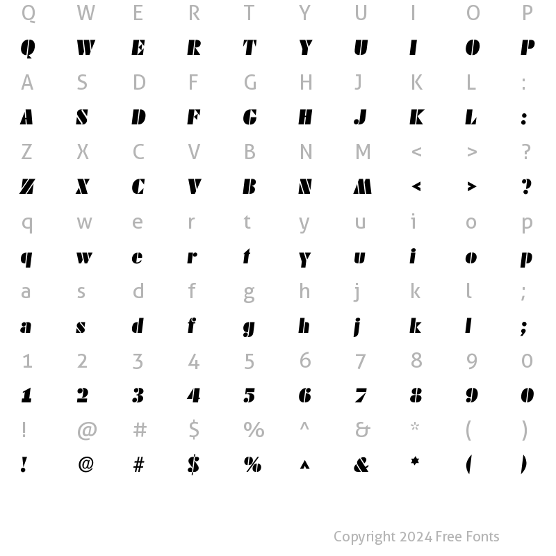 Character Map of Dekoblack Italic