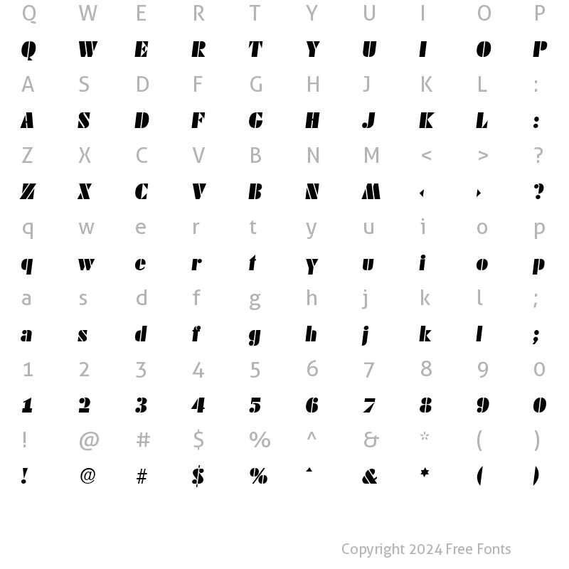 Character Map of DekoBlackSerial Italic