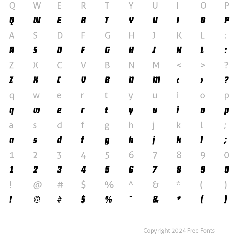 Character Map of Dekodisplay-Italic Regular