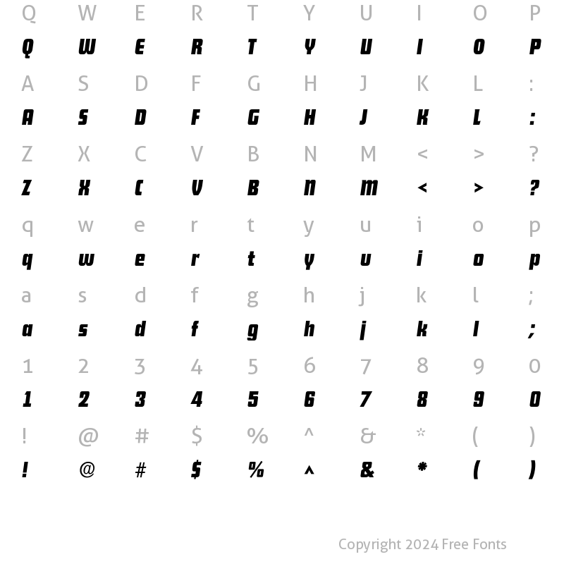 Character Map of DekodisplayItalic Regular