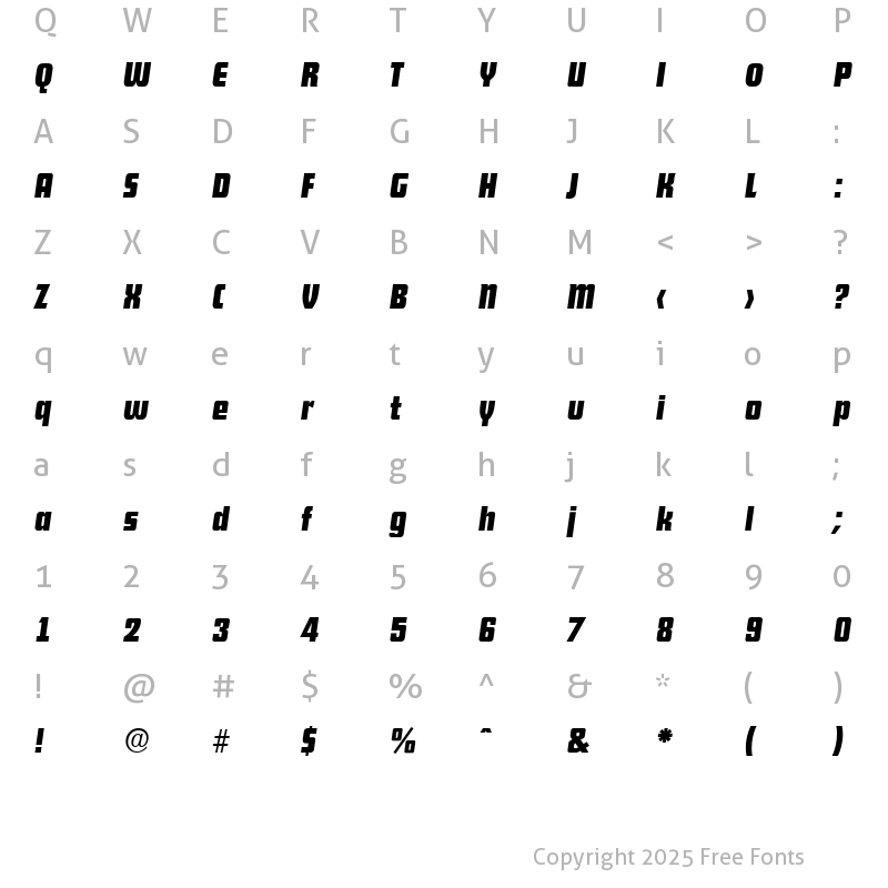 Character Map of DekoDisplaySerial BoldItalic
