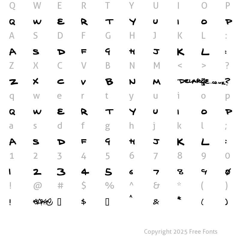 Character Map of delarge marker pen Regular