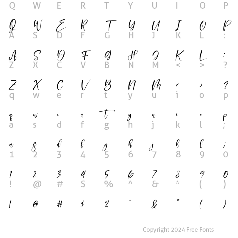 Character Map of Delashanty Italic