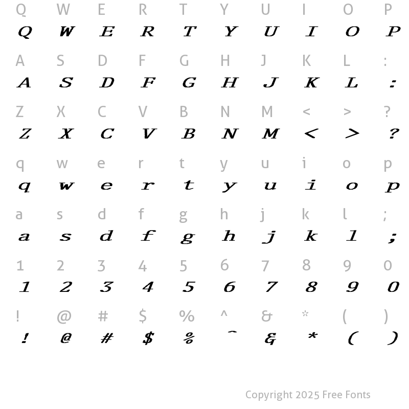 Character Map of Delegate-Normal Ex BI Bold Italic