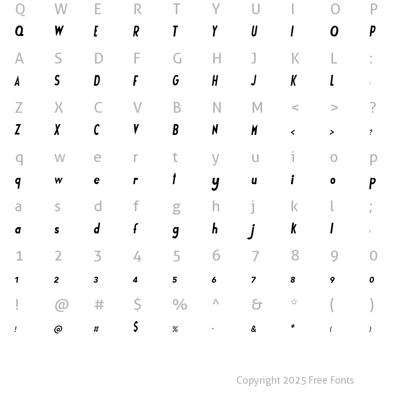 Character Map of DELICATES Bold Italic