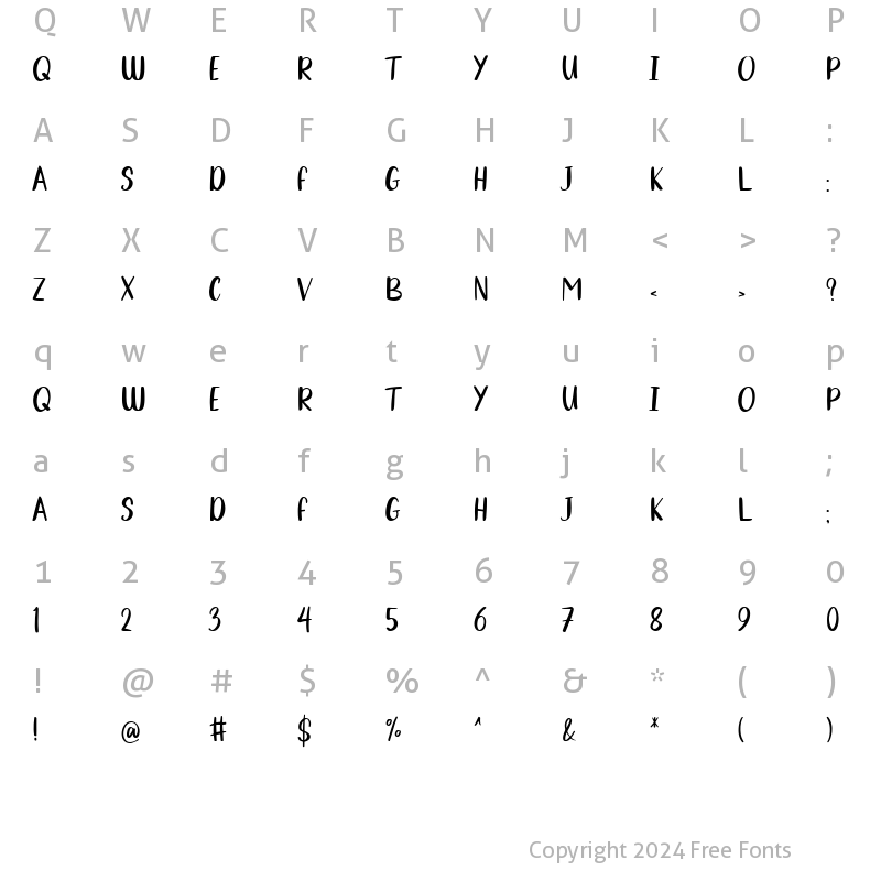 Character Map of Delight Crush Regular