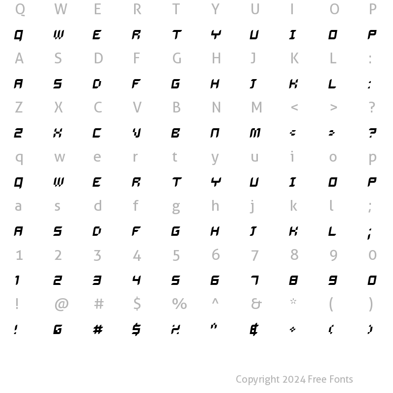 Character Map of Delilah Oblique