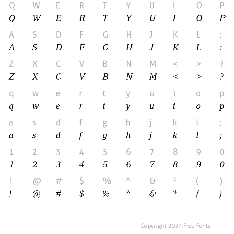 Character Map of Delima MT Std Italic