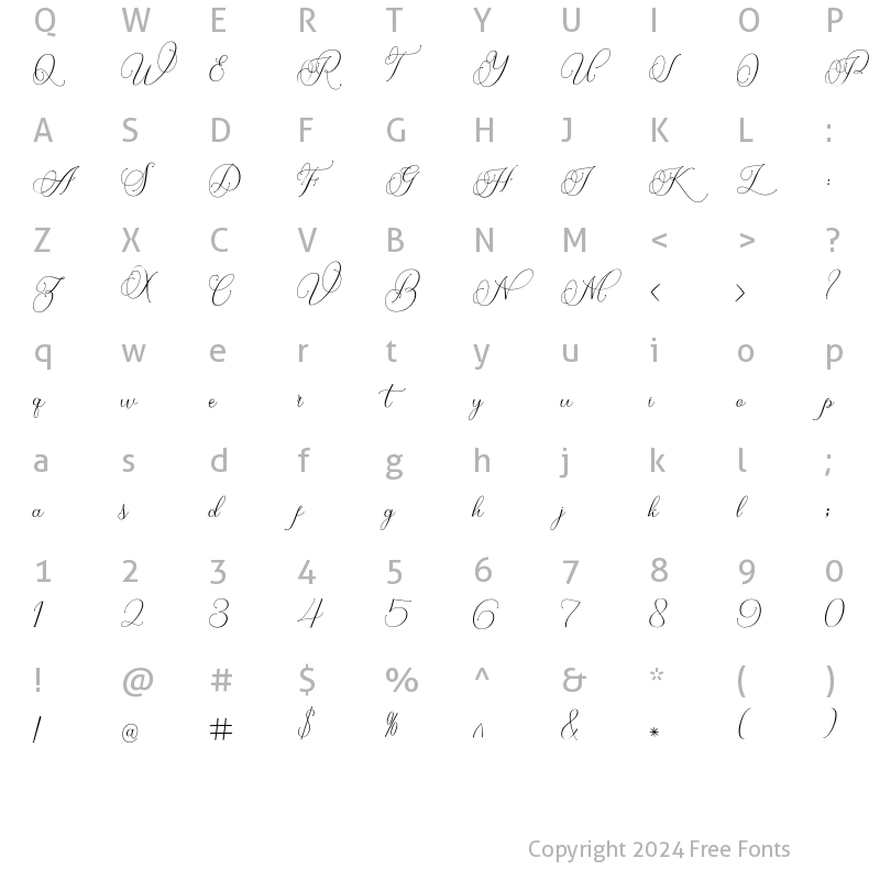 Character Map of Delina script Regular