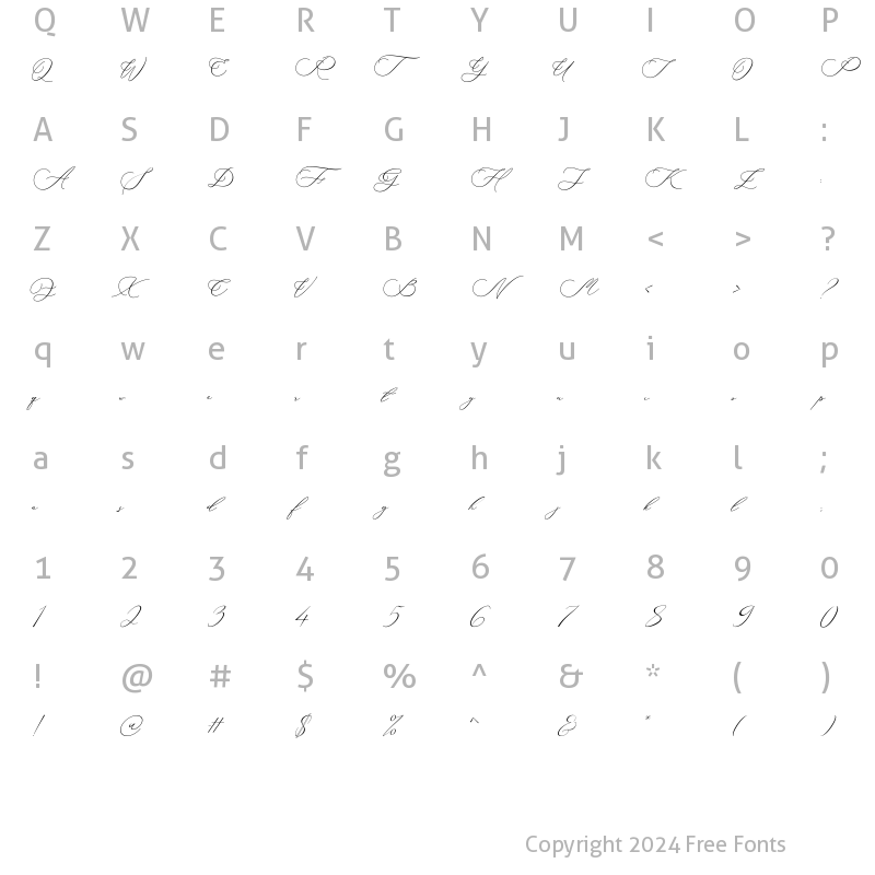 Character Map of Delisa Italic