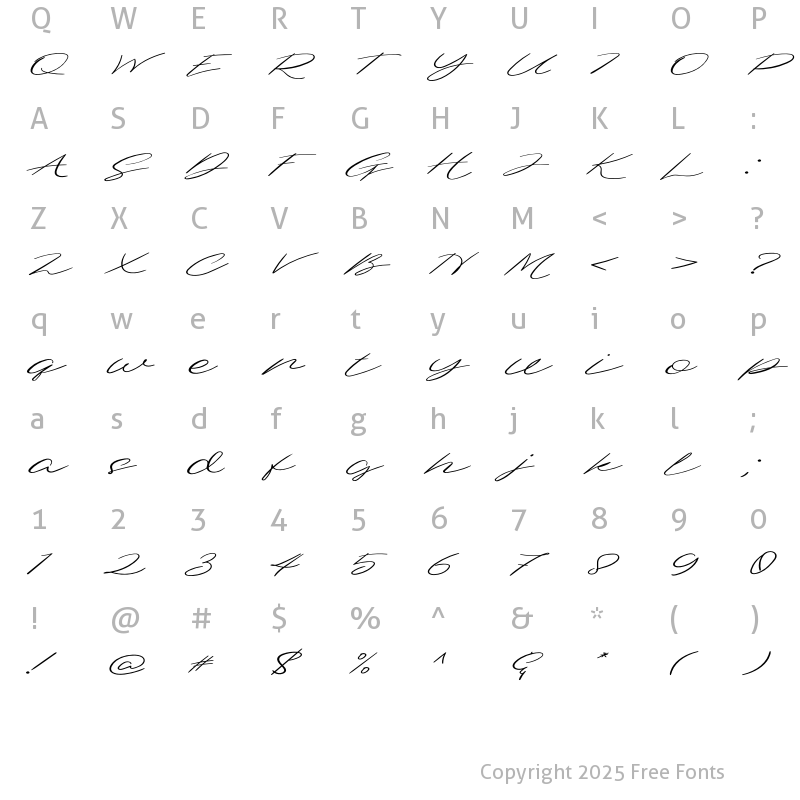 Character Map of Dellafina Street High Italic Regular