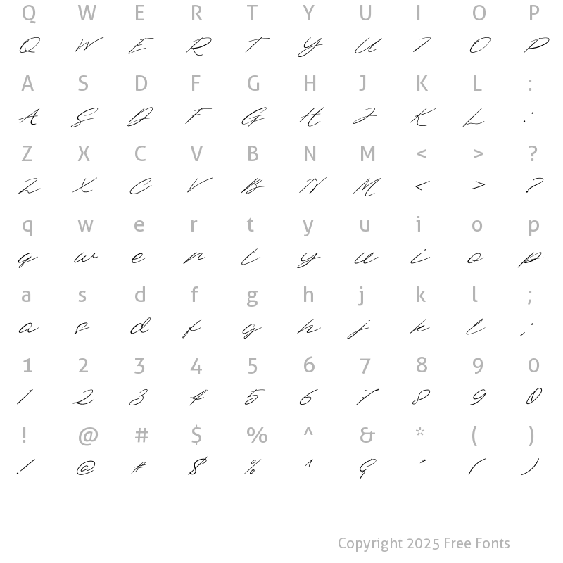 Character Map of Dellafina Street Italic Regular
