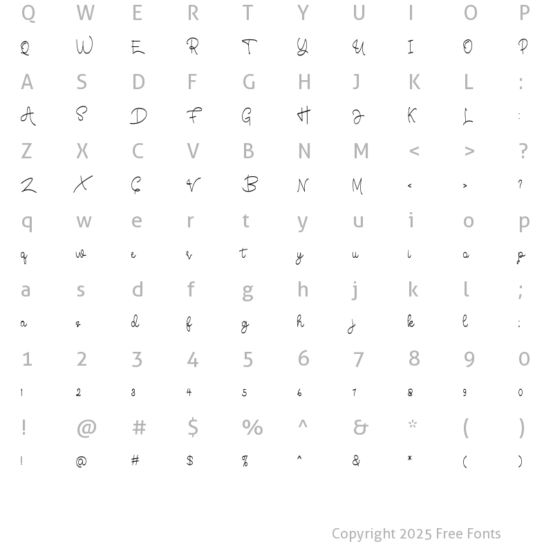 Character Map of Dellian handrwitten font Regular