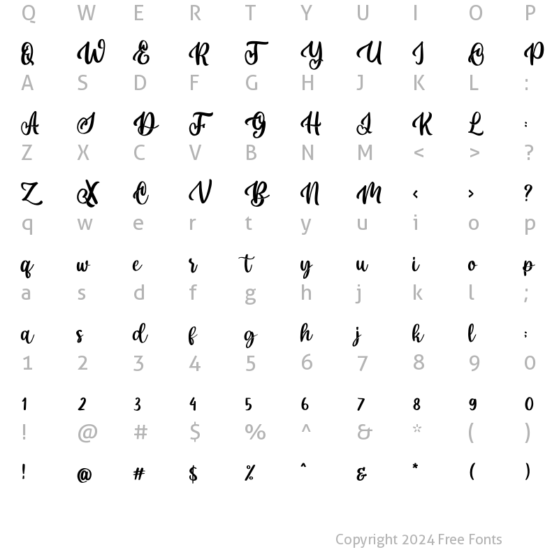 Character Map of Dellicia Regular