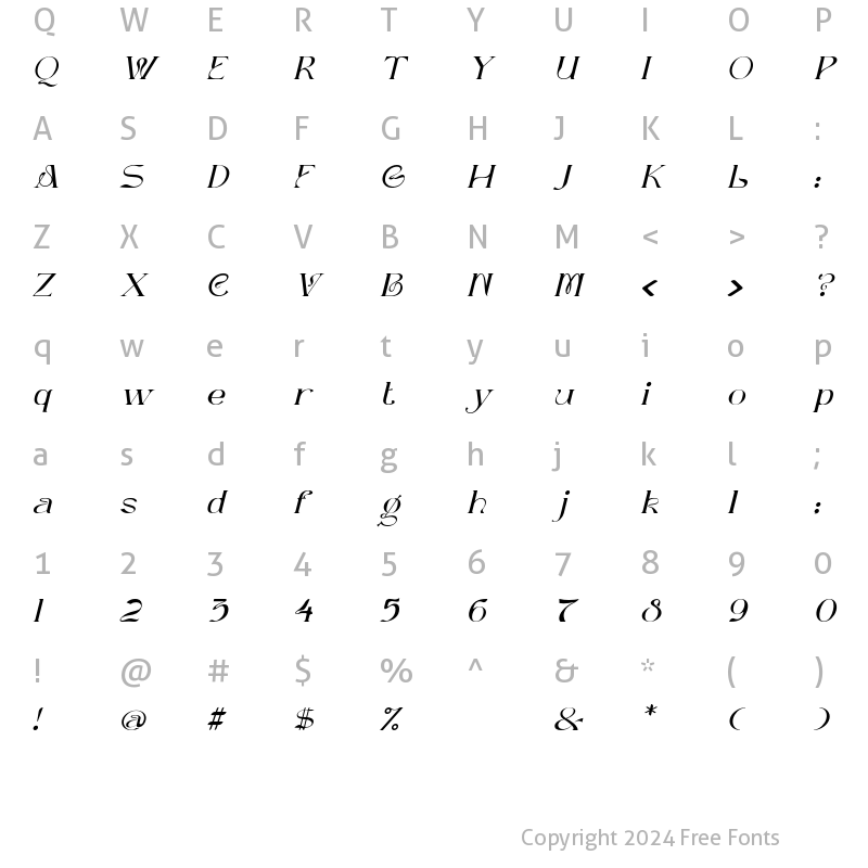 Character Map of Dellucion Slant