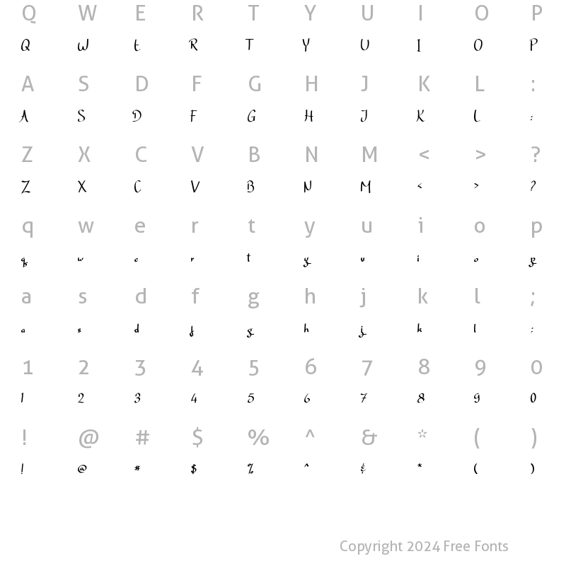 Character Map of Dellycia Regular