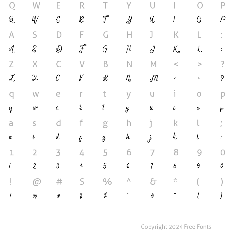 Character Map of Delphina Regular