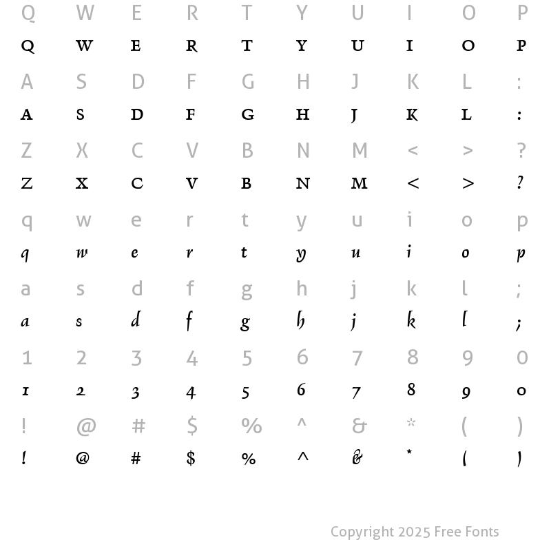 Character Map of DelphinIIA RomanItalic