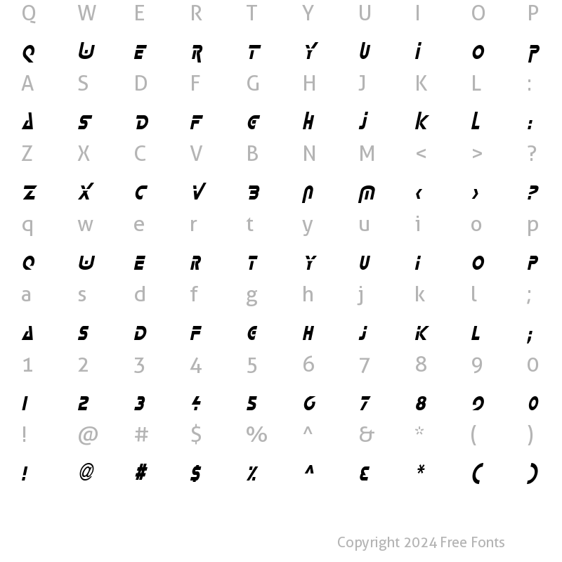 Character Map of Delta-Condensed Italic