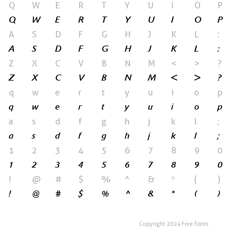 Character Map of Delta Jaeger Italic