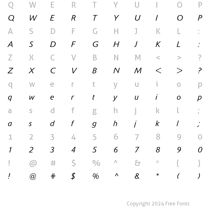 Character Map of Delta Jaeger Light Italic