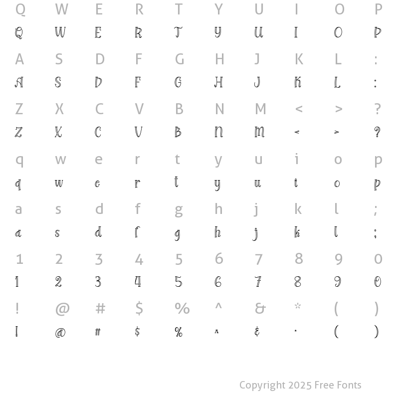 Character Map of Delvito Rusco Outline Regular