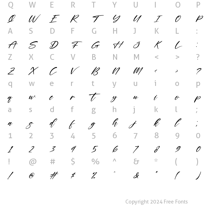 Character Map of Delynta Italic