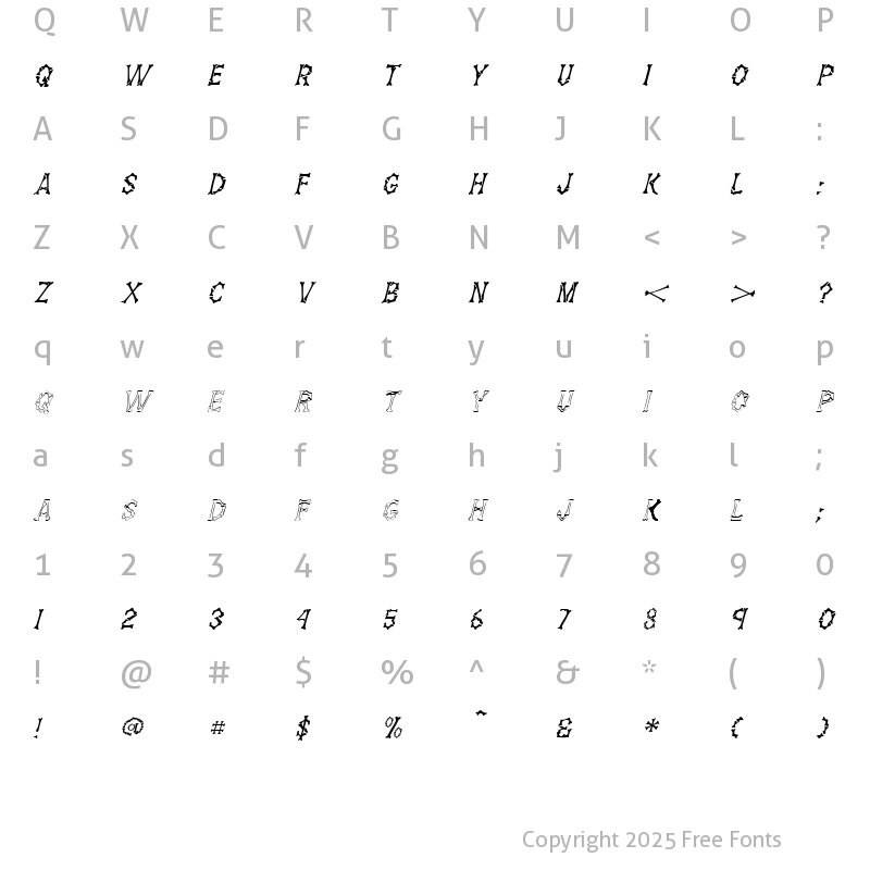 Character Map of Dem Bones Italic
