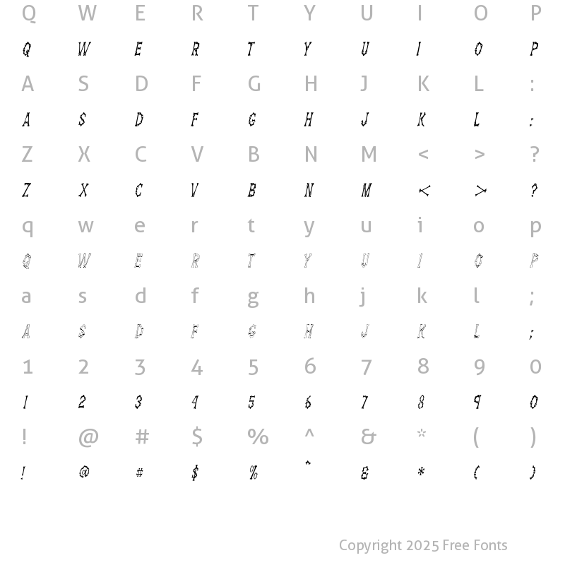 Character Map of DemBonesCondensed Italic