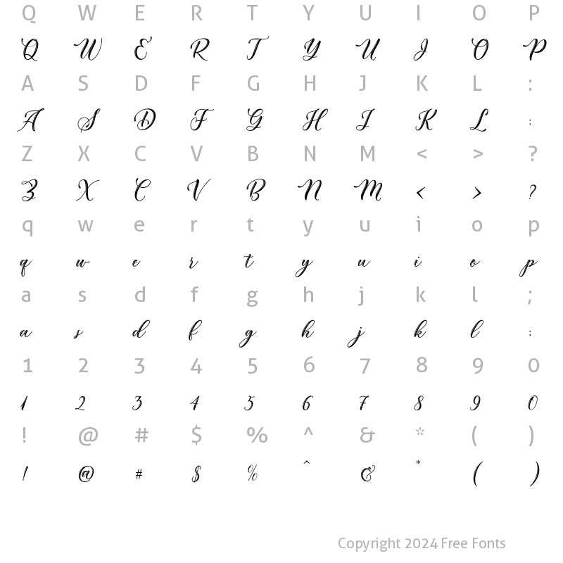 Character Map of Demiela Script Regular